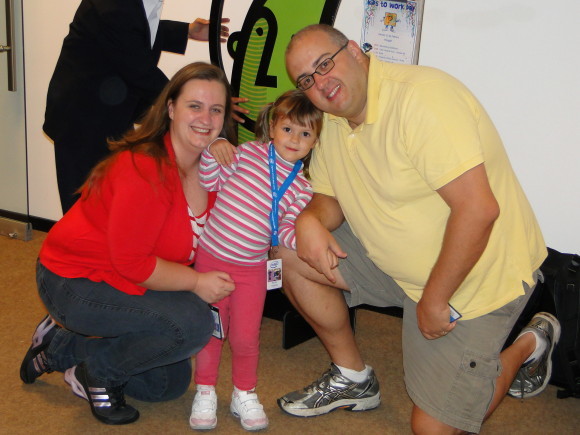 My wife, daugher, and I at the Intel Minigolf side during the last Kids@work Day